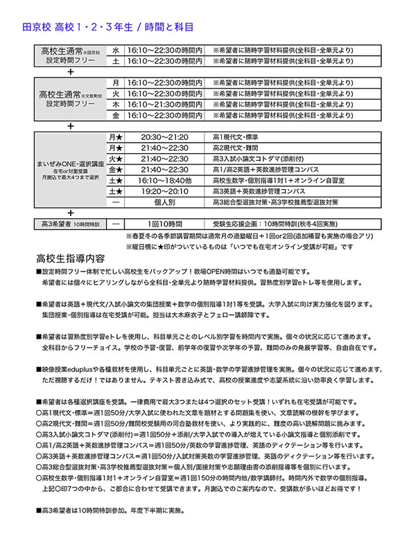 2023年度 時間割等一覧（田京校）